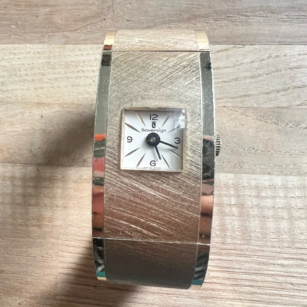 Sovereign ladies watch hinged cuff bracelet mechanical winding for parts repair